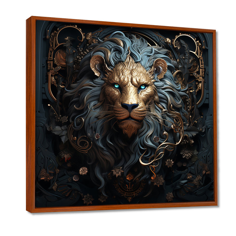 Majestic lion II - Lion, art mural, H 16 po x l 16 po x P 1 po, Cadre flottant brun