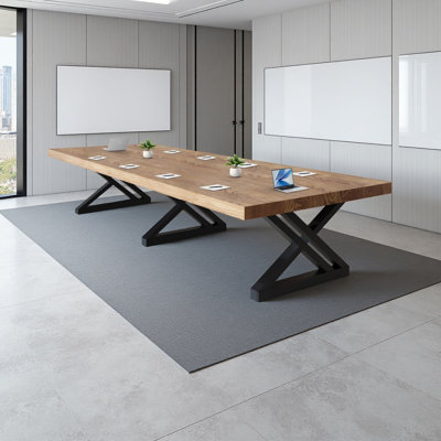 8-Foot Industrial-Style Walnut Solid Wood Conference Table, Rectangular Seminar Table