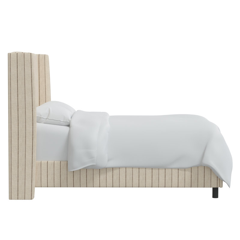 Tilly Upholstered Wingback Bed, Twin, Fritz Charcoal Stripe