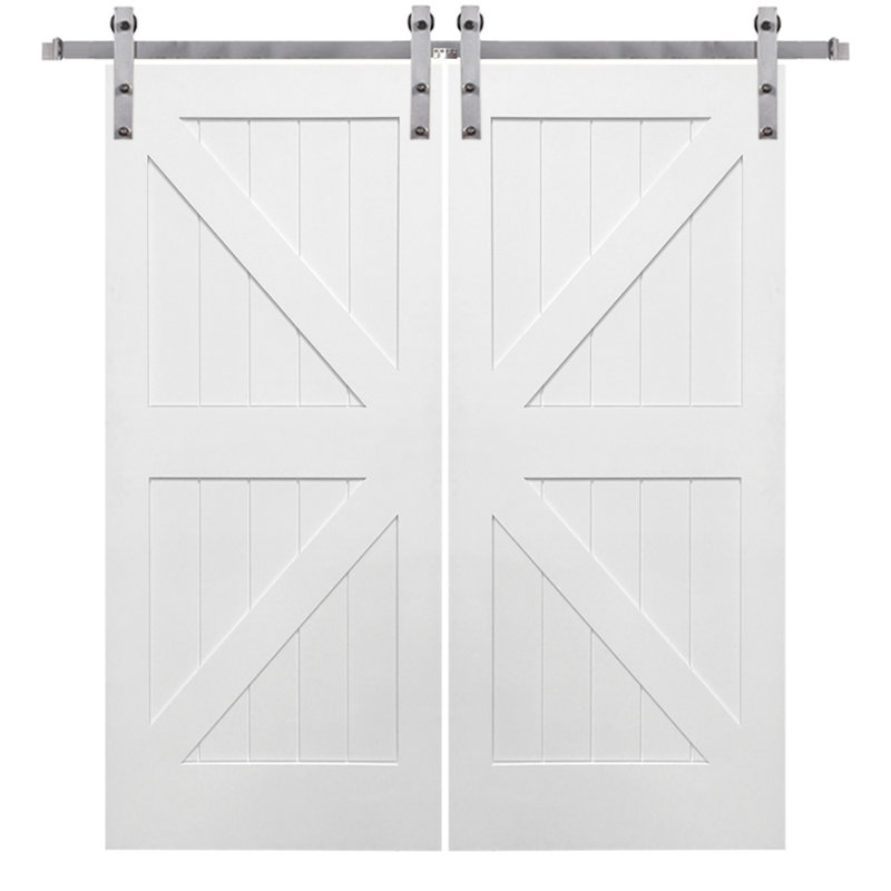 Primed Double Barn Door with Stainless Steel Hardware, 72x84 inches