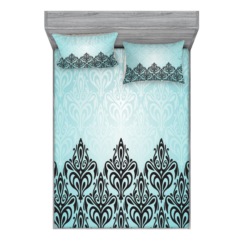 Microfiber Damask Sheet Set, Queen Sheet Set with Fitted Sheet