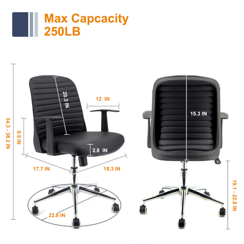 Chaise de bureau pivotante à dossier moyen avec accoudoirs