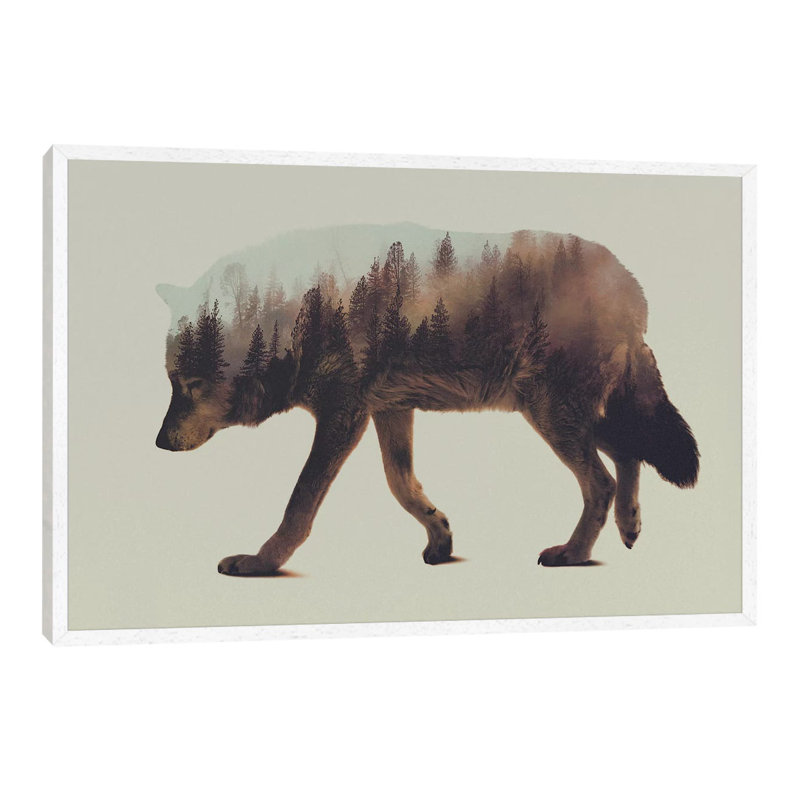 Wolf I by Andreas Lie - Print on Canvas, 66.04 cm H x 45.72 cm W, White Floater Framed