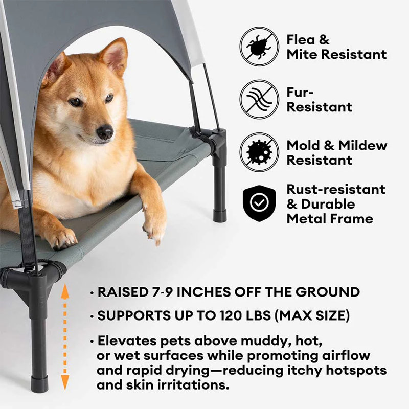 Multi-functional Breathable Cooling Elevated Dog Bed With Canopy - M(khaki), Medium (27.6" H x 30" W x 24" D), Khaki