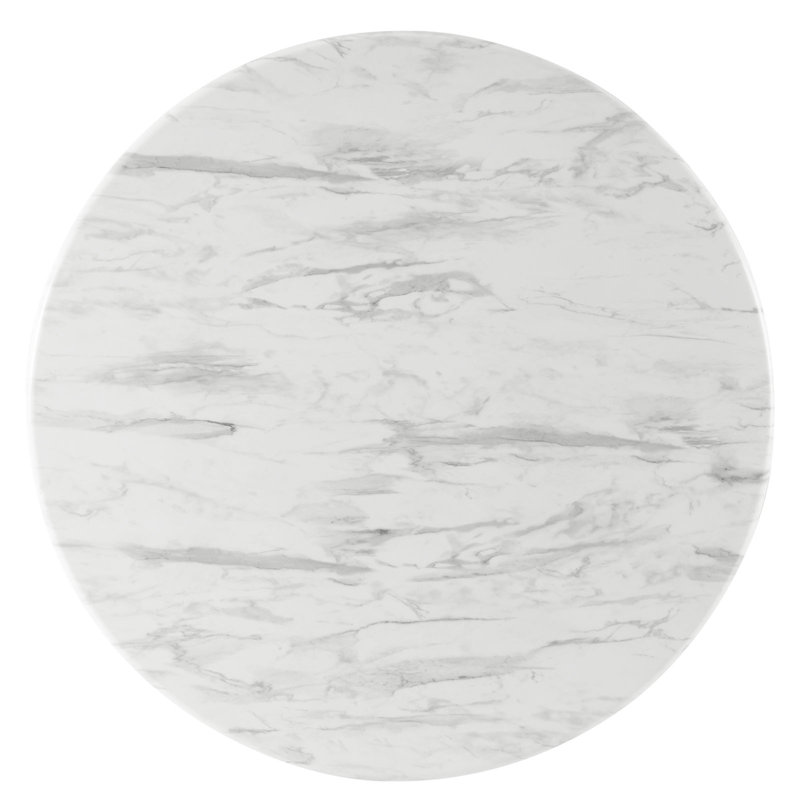 Gallant 50" Round White Marble Dining Table with Black Rubberwood Legs