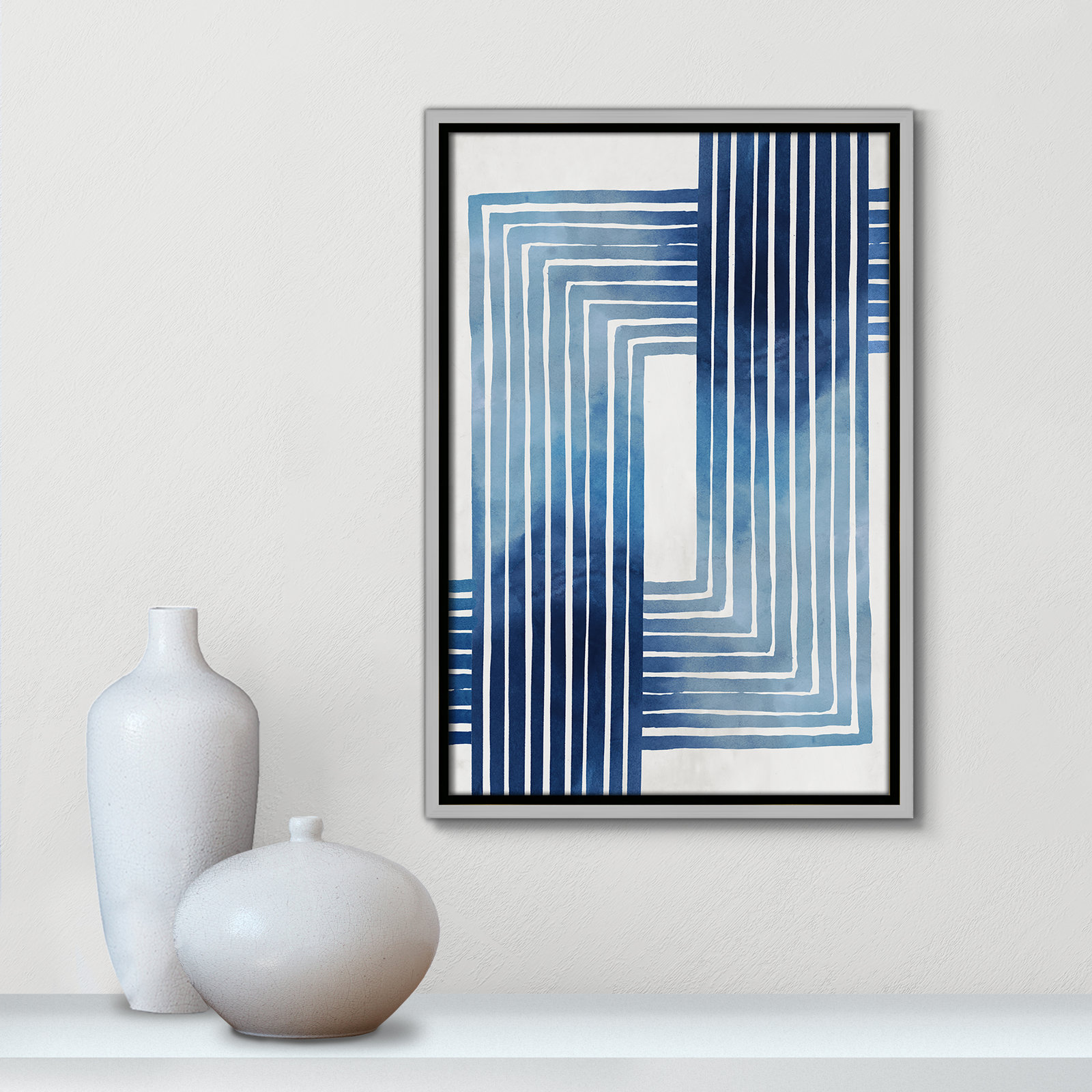 Lanny "In Unison" Painting by Eva Watts, Silver Framed Canvas, 19.5" H x 13.5" W x 2" D