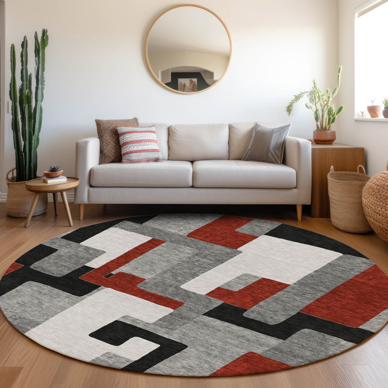 Premium Machine Washable Prisco Gray Rug, Round 8'