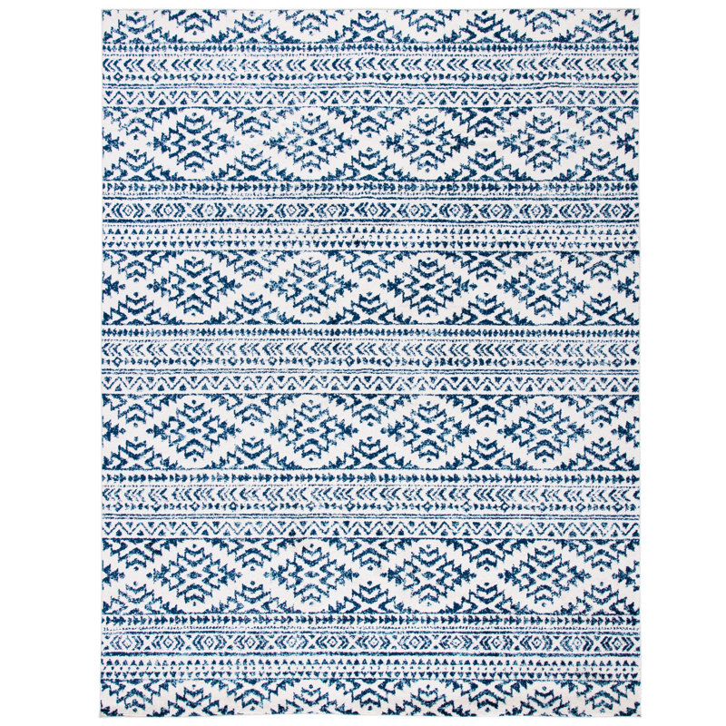 Tapis ivoire / bleu marine à motif géométrique Cobos, Rectangle 10 pi x 13 pi