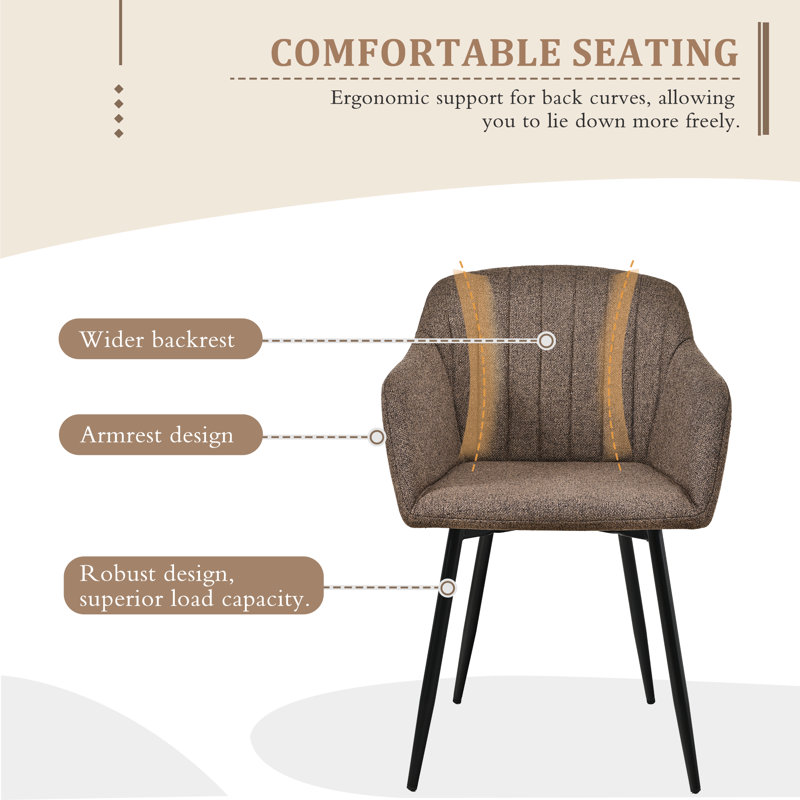 Upholstered Dining Chair, Mocha Brown, 2, Mocha Brown, Black