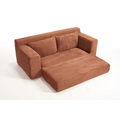 Canapé avec causeuse avec mousse à mémoire de forme et structure en acier - sans assemblage, conception convertible 2-en-1, tissu en velours côtelé - canapé compact pour les petits espaces, les appartements, le bureau à domicile et la chambre à coucher (orange)