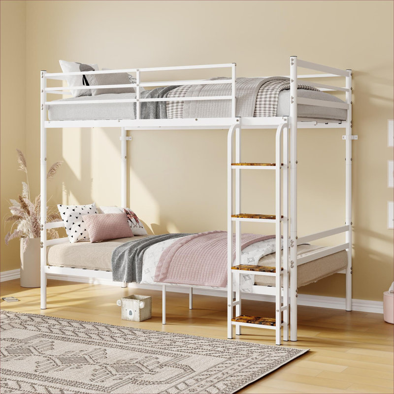 Lit superposé simple au-dessus d'un lit simple en métal robuste avec barrière de sécurité Clean Clean, aucun sommier tapissier requis pour les adultes