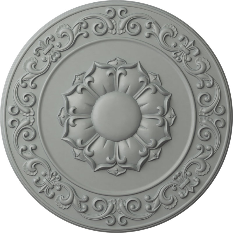 Médaillon de plafond endurathane traditionnel avec feuilles d'acanthe, DO 26 po x P 3 1/8 po x P 1 1/2 po (convient aux auvents jusqu'à 4 1/4 po), finition bronze patiné peint à la main