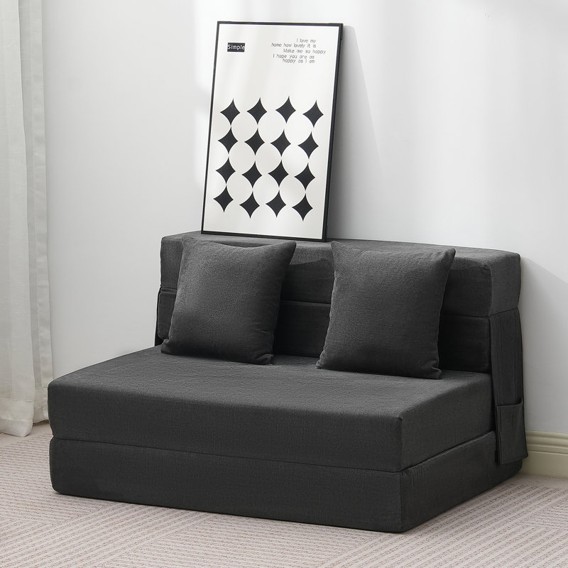 Boneless Folding Sofa Bed 3-in-1 Foldable Couch Bed with 2 Pillows Dark Grey Twin