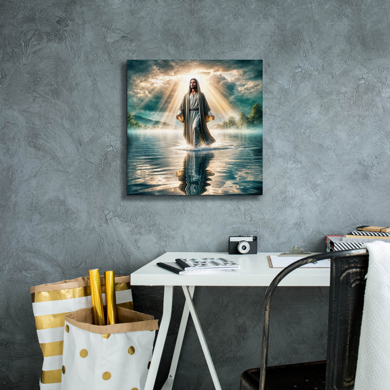  'Jesus Walking On Water' by Rey Klimt Canvas Wall Art, 18" x 18", 18" H x 18" W x 0.75" D