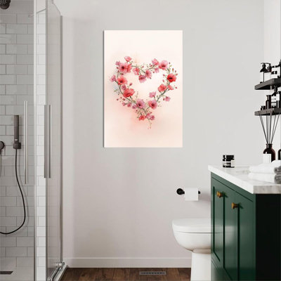 1pc Framed Valentine's Day Canvas Wall Art Prints Poster, Floral Heart Art Posters Canvas Print Painting for Living Room Bedroom Office Bathroom Dorm