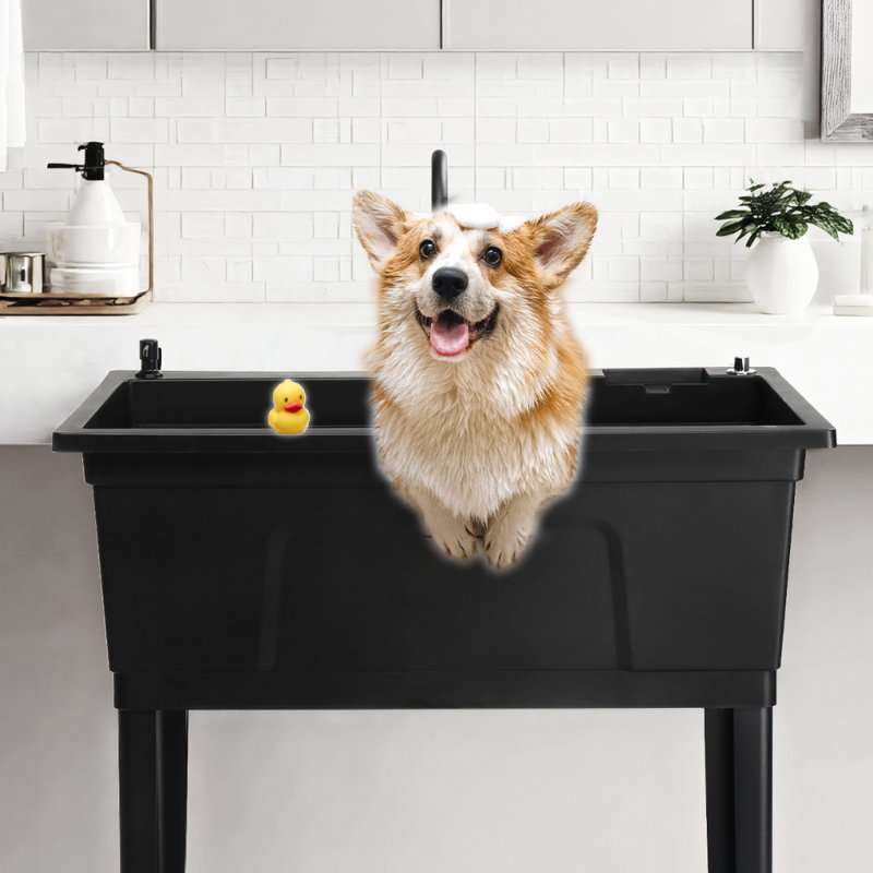 Grande cuve à lessive 40 po avec lavabo utilitaire avec robinet, Noir