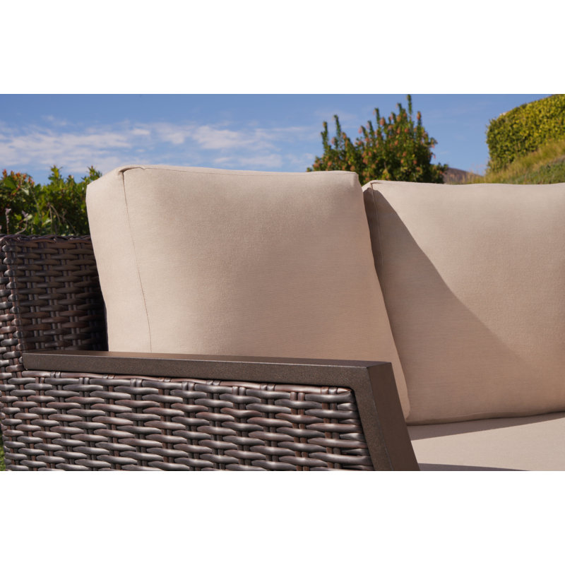 Casssara 2 Piece Curved Wicker Sectional, Beige Sunbrella®, Brown