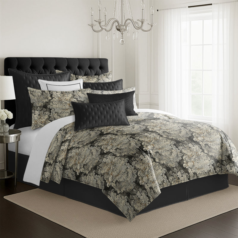 Faye Comforter Set, Queen Comforter + 2 Shams, Charcoal/Pink/Green Floral