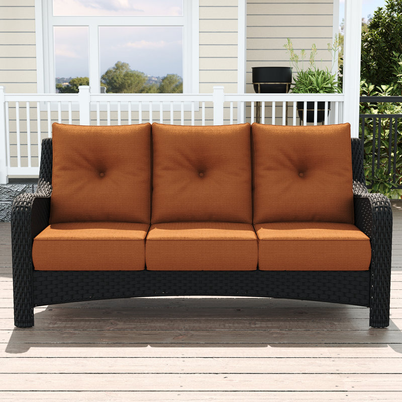 Outdoor Wicker 3-Seat Sofa, Patio Rattan Couch With 6-Inch Thick Cushions, Black