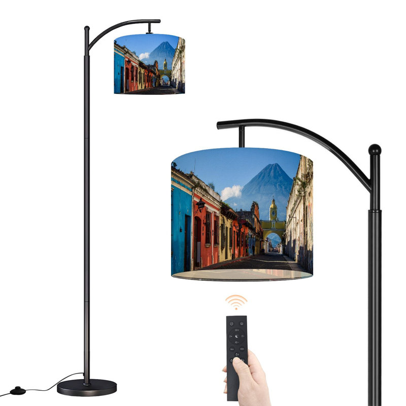 Lampe sur pied à arc avec abat-jour réglable avec vue sur le volcan en arc Antigua Guatemala Lampe sur pied à 3 températures de couleur à intensité variable avec interrupteur au pied pour la chambre à coucher