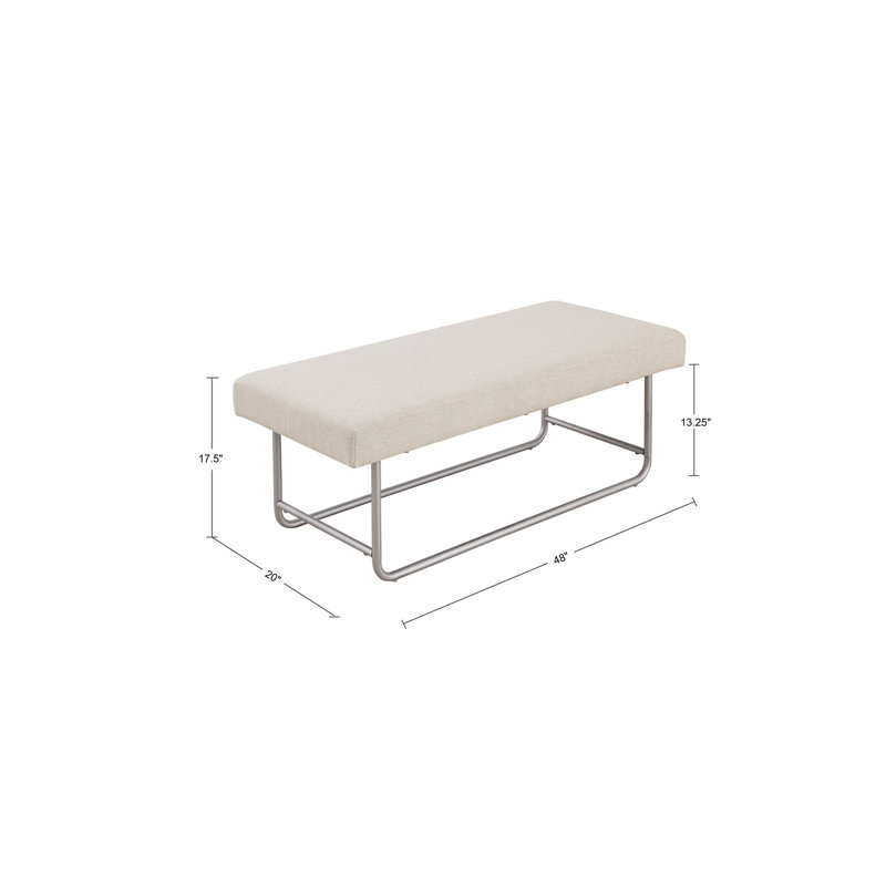 Ivory Upholstered Bedroom Bench with Silver Metal Base