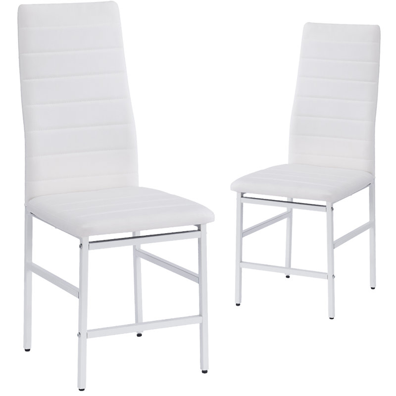Ensemble de 2 chaises de salle à manger en cuir avec dossier haut moderne et rembourré et pieds en métal pour la cuisine, la salle à manger et le salon