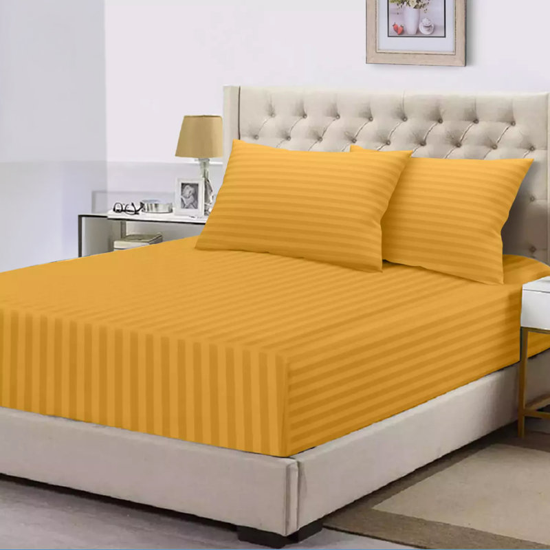 Spevek Soft & Cozy 40cm Extra Deep Pocket Microfiber Striped Fitted Sheet, Ochre, Single (91 x 190 cm)
