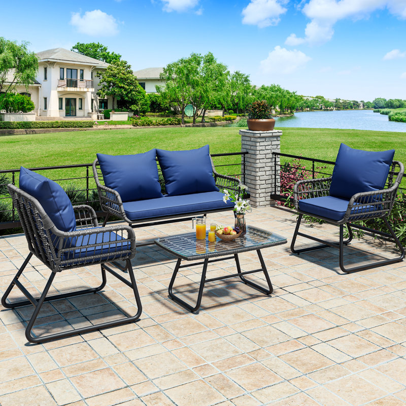 Ensemble de canapé d'extérieur Bayou Breeze 4PCS, Bleu / Noir