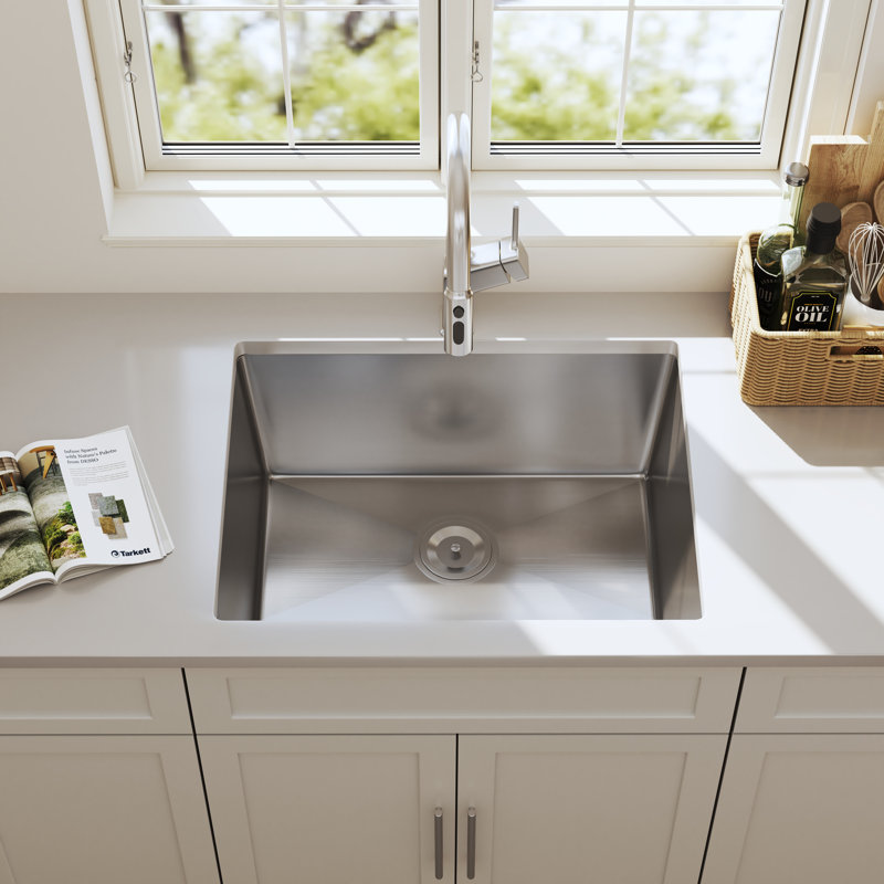 Blenzia 23 Inch Undermount Kitchen Sink 304 Stainless Steel Handmade Single Bowl Sinks With Strainer 23" X 18" X 9"