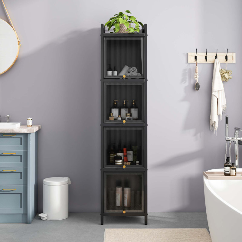 Modern Glass Door Cabinet With Storage, Black