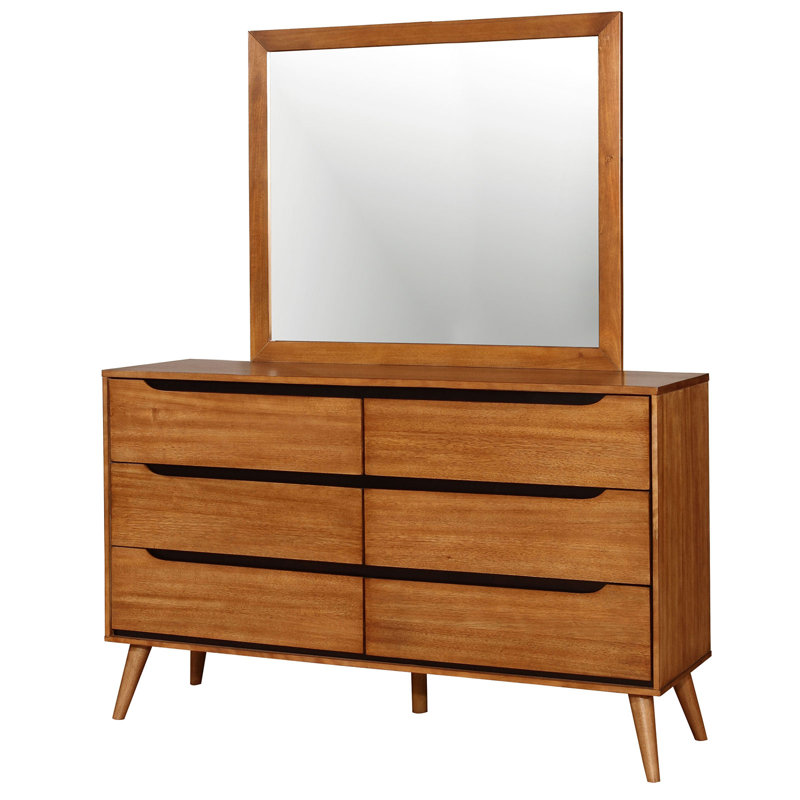 Commode double 6 tiroirs avec Miroir chilhowee, Chêne