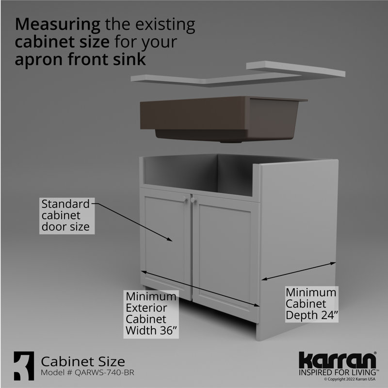 Karran Quartz 34'' X 21-1/4'' Single Bowl Retrofit Farmhouse Apron Front Workstation Kitchen Sink, Brown