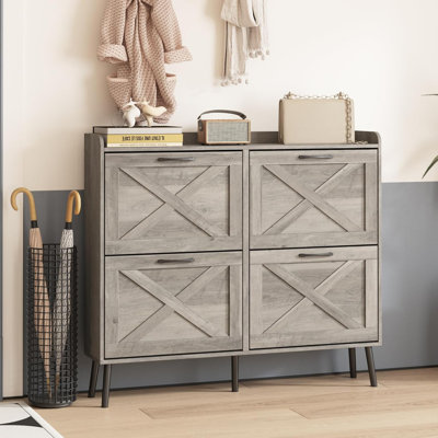 Grande armoire à chaussures avec 4 tiroirs rabattables, armoire à chaussures autoportante avec support de tiroir en métal, armoire à chaussures pour le vestibule, armoire à chaussures étroite