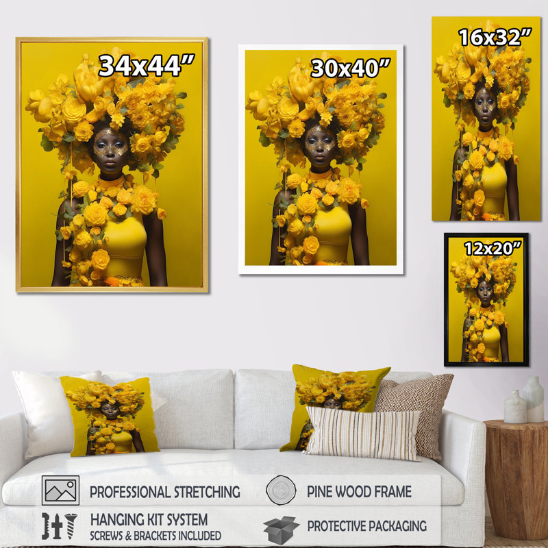 «Orisha Oxum African Floral Goddess», reproduction d'art sur toile encadrée, H 32 po x l 16 po x P 1 po, Toile tendue