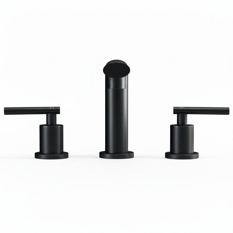 Modern Matte Black 8" Widespread 2-Handle Bathroom Faucet With Pop-Up Drain & Supply Lines, Lead-Free 304 Stainless Steel