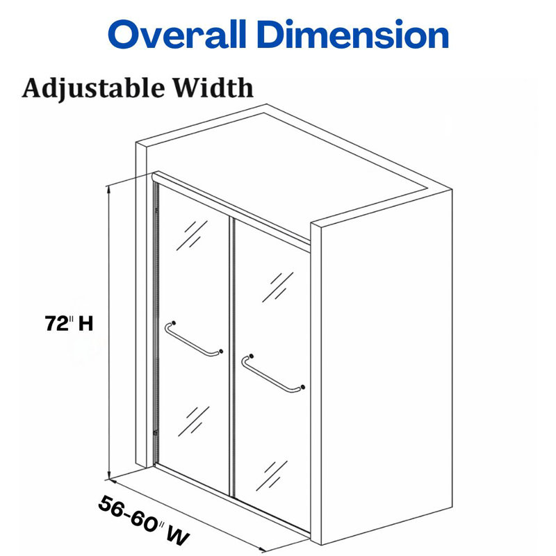 56" W - 60" W x 72" H Double Sliding Semi-Frameless Shower Door with Tempered Glass, Chrome