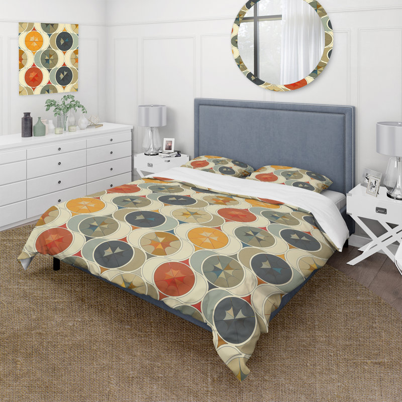 Ensemble de housse de couette jaune et beige Midcentury Retro Circle - Midcentury