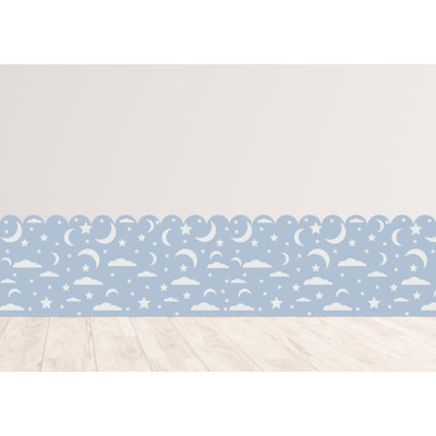 Scalloped Wall Decal, Scallop Decals, Boho Wall Decor, Soft blue wall border boho nursery decal, Scalloped Half Wall, Stars Moon Wallpaper, Border Wall Decal 812DLU