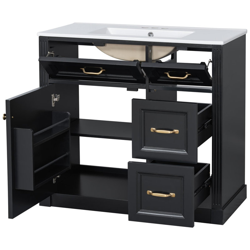 Coiffeuse 36 po avec 4 tiroirs et armoire, Noir