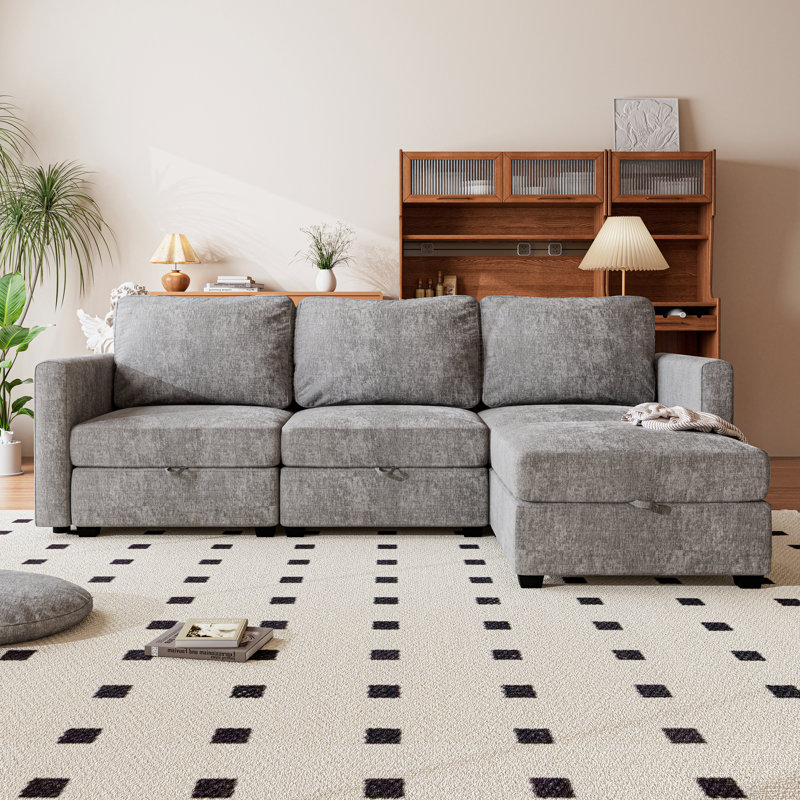 Canapé modulaire en L pour salon, H 44 po x l 92 po x P 31,1 po, Gris chenille