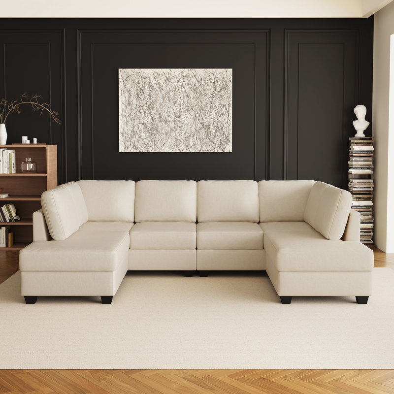 Canapé modulaire en U en similicuir, Similicuir beige