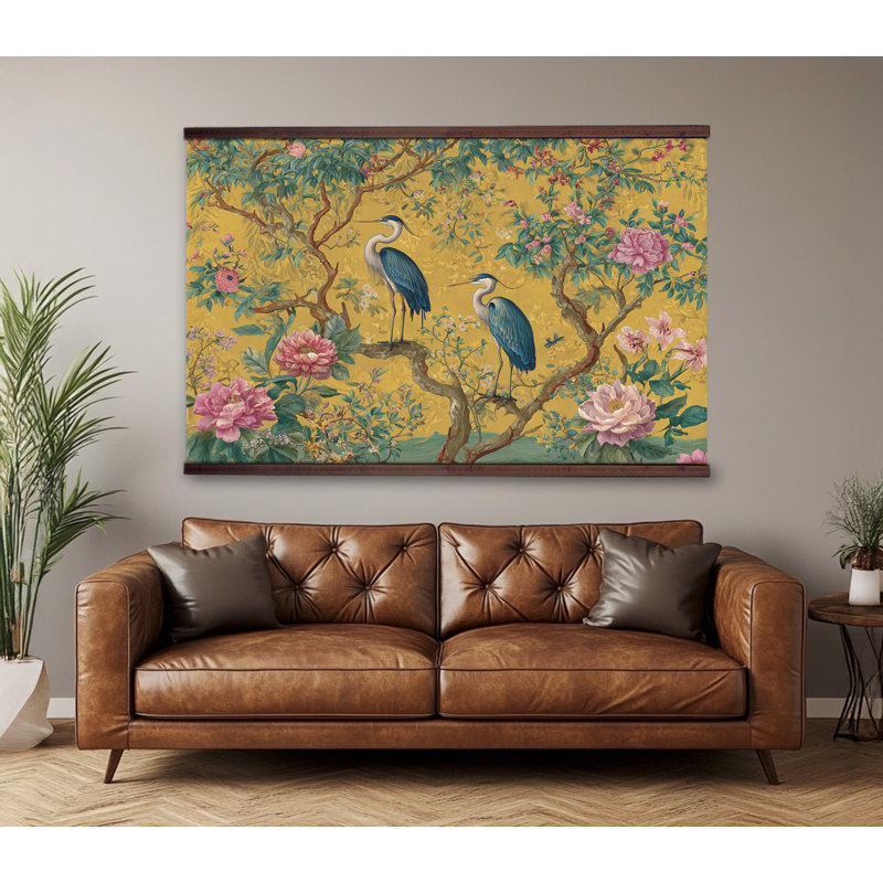 Très grand art mural héron rétro, H 40 po x l 60 po 