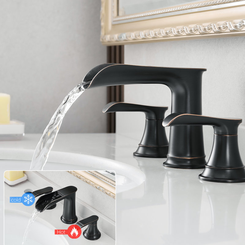 Robinet de salle de bain espacé à finition bronze de 8 pouces avec 3 trous, corps en laiton massif et poignée de robinet d'évier à tuyau escamotable