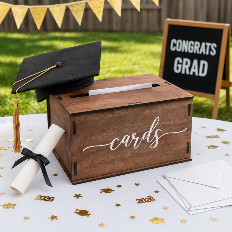 Boîte à cartes de mariage en bois avec fente et couvercle | Porte-enveloppe cadeau argent Grad | Décorations rustiques de souvenirs