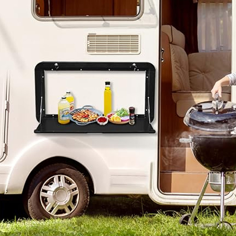 RV Wall Mount Folding Table with 12V LED Light For Camper Van Caravan Motorhome, Black