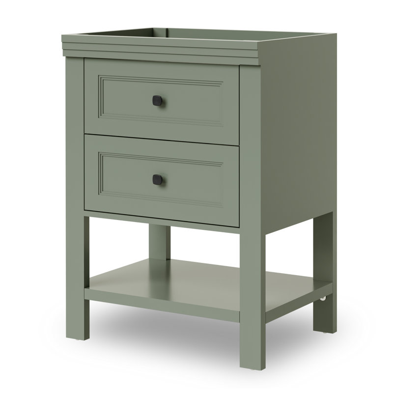 24" Single Bathroom Vanity Base Only, 2 Smooth Drawers, Sink not Included, Vintage Green
