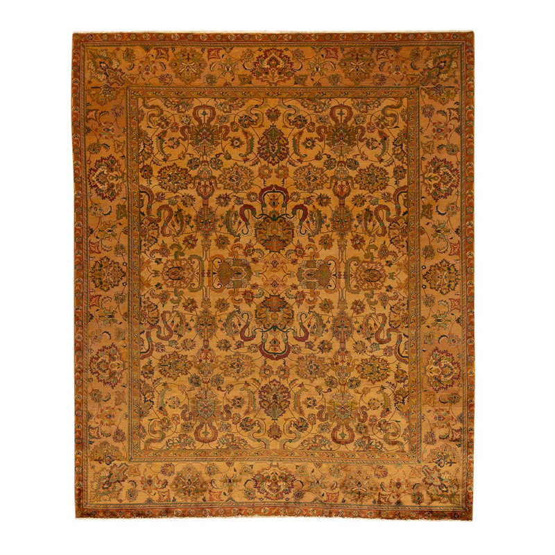 Tapis brun / beige en laine noué à la main de conception unique 9 pi 1 po x 11 pi