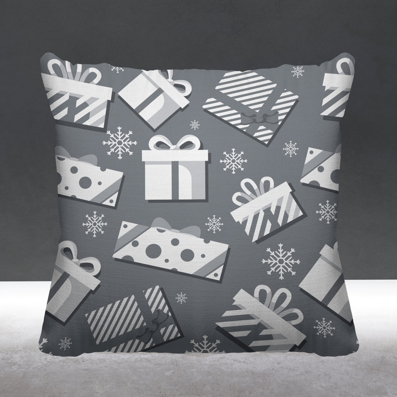 Coussin intérieur / extérieur Christmas Gift, L 15 po x H 15 po, Gris