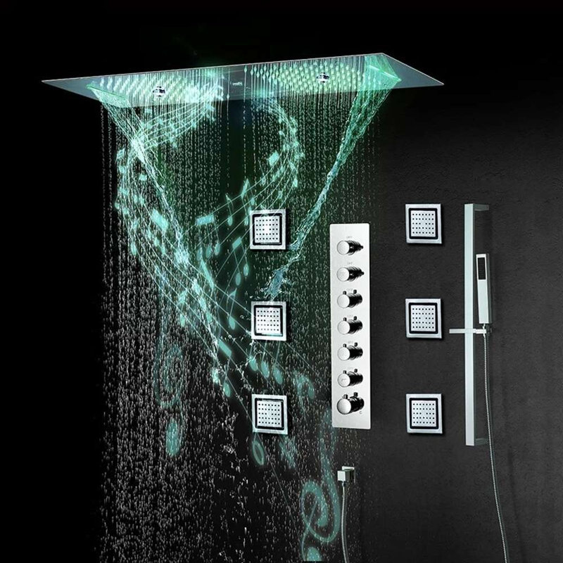 Luxury Chrome Shower System with Jetted Body Sprays Rainfall Handheld Shower