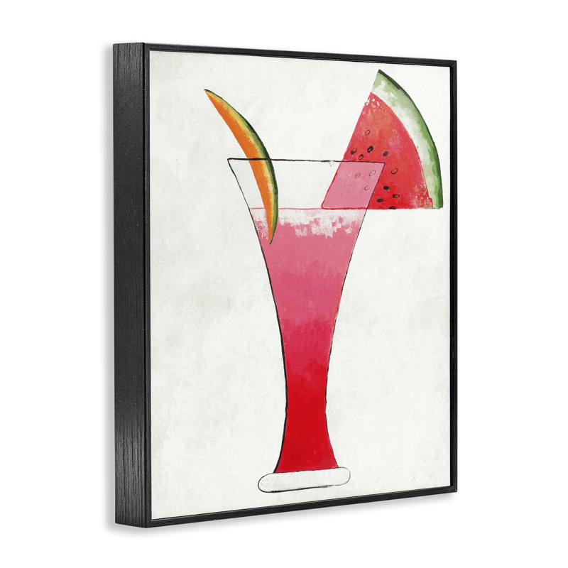 Giclée de pastèque d'été en forme de cocktail, design par Lorenzo Collective, H 14 po x l 11 po, Giclée encadrée noir minuit